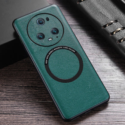 For Honor Magic5 Pro Cloth Texture PU MagSafe Magnetic Phone Case(Green) - Honor Cases by buy2fix | Online Shopping UK | buy2fix