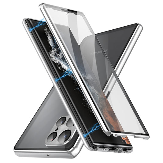For Samsung Galaxy S23 Ultra 5G HD Full Cover Magnetic Metal Tempered Glass Phone Case(Silver) - Galaxy S23 Ultra 5G Cases by buy2fix | Online Shopping UK | buy2fix