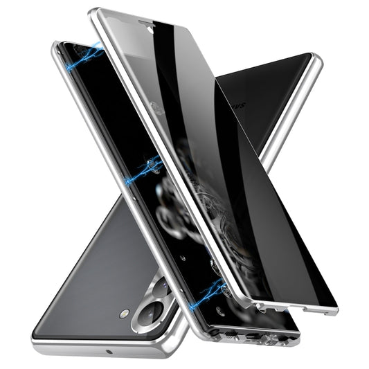 For Samsung Galaxy S23 5G Privacy Full Cover Magnetic Metal Tempered Glass Phone Case(Silver) - Galaxy S23 5G Cases by buy2fix | Online Shopping UK | buy2fix