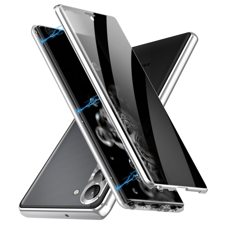 For Samsung Galaxy S23+ 5G Privacy Full Cover Magnetic Metal Tempered Glass Phone Case(Silver) - Galaxy S23+ 5G Cases by buy2fix | Online Shopping UK | buy2fix