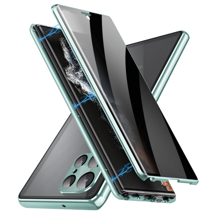 For Samsung Galaxy S23 Ultra 5G Privacy Full Cover Magnetic Metal Tempered Glass Phone Case(Green) - Galaxy S23 Ultra 5G Cases by buy2fix | Online Shopping UK | buy2fix