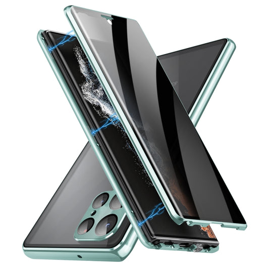 For Samsung Galaxy S23 Ultra 5G Privacy Full Cover Magnetic Metal Tempered Glass Phone Case(Green) - Galaxy S23 Ultra 5G Cases by buy2fix | Online Shopping UK | buy2fix