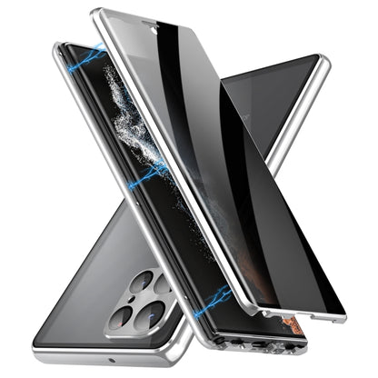 For Samsung Galaxy S23 Ultra 5G Privacy Full Cover Magnetic Metal Tempered Glass Phone Case(Silver) - Galaxy S23 Ultra 5G Cases by buy2fix | Online Shopping UK | buy2fix
