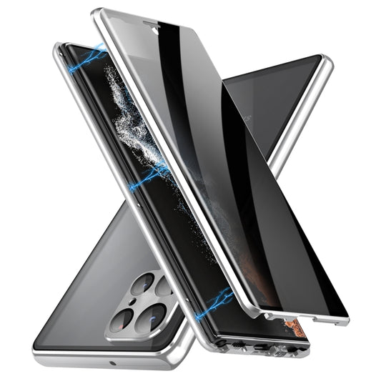 For Samsung Galaxy S23 Ultra 5G Privacy Full Cover Magnetic Metal Tempered Glass Phone Case(Silver) - Galaxy S23 Ultra 5G Cases by buy2fix | Online Shopping UK | buy2fix