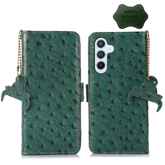 For Samsung Galaxy A14 5G / A14 4G Ostrich Pattern Genuine Leather RFID Phone Case(Green)