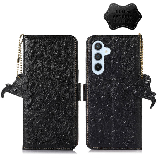 For Samsung Galaxy A14 5G / A14 4G Ostrich Pattern Genuine Leather RFID Phone Case(Black)
