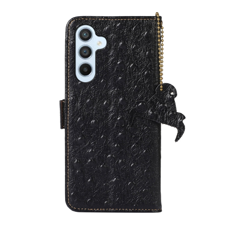For Samsung Galaxy A14 5G / A14 4G Ostrich Pattern Genuine Leather RFID Phone Case(Black) by buy2fix