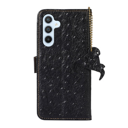 For Samsung Galaxy A14 5G / A14 4G Ostrich Pattern Genuine Leather RFID Phone Case(Black) by buy2fix