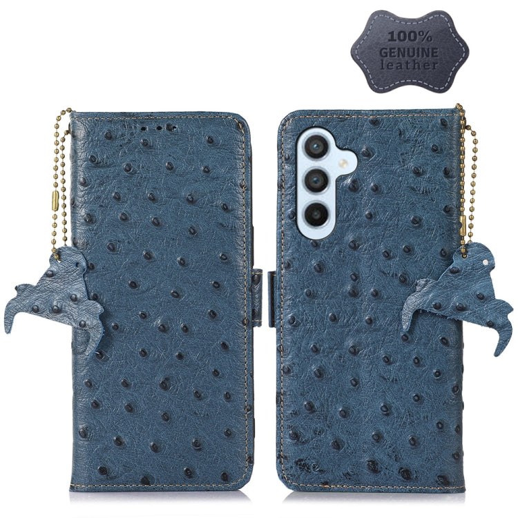 For Samsung Galaxy A14 5G / A14 4G Ostrich Pattern Genuine Leather RFID Phone Case(Blue) by buy2fix
