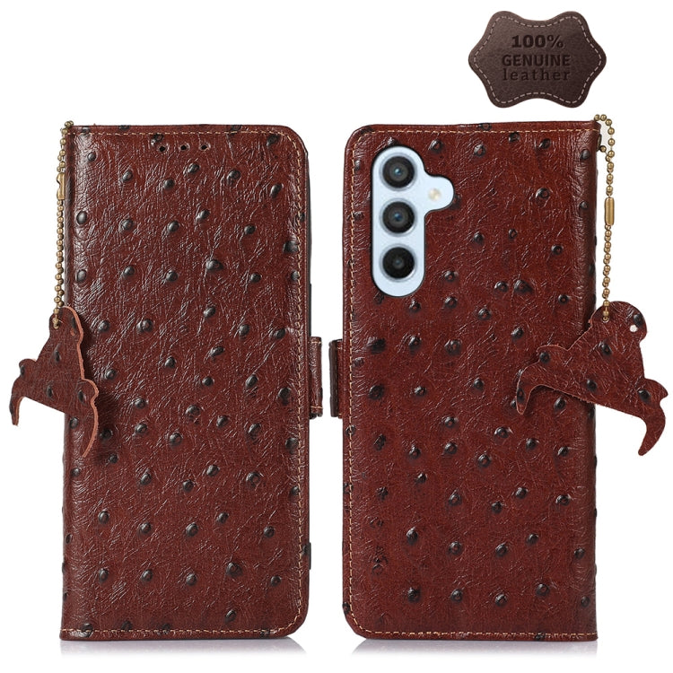 For Samsung Galaxy A14 5G / A14 4G Ostrich Pattern Genuine Leather RFID Phone Case(Coffee) by buy2fix