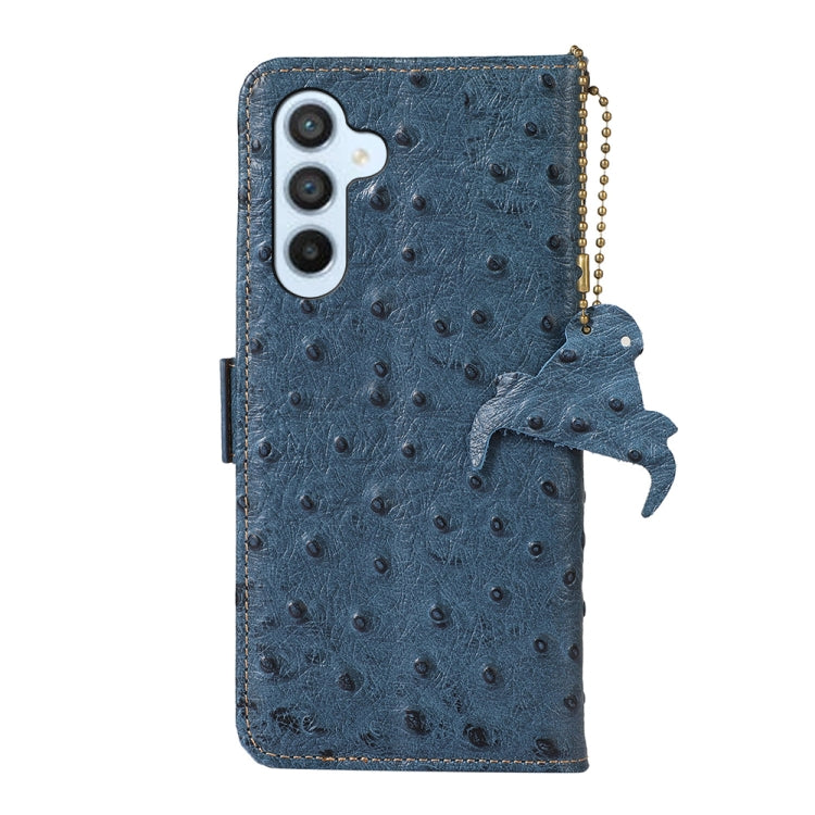 For Samsung Galaxy A24 4G Ostrich Pattern Genuine Leather RFID Phone Case(Blue) by buy2fix