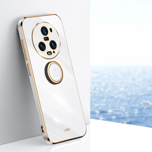 For Honor Magic5 Pro 5G XINLI Straight Edge 6D Electroplate TPU Phone Case with Ring Holder(White) - Honor Cases by XINLI | Online Shopping UK | buy2fix
