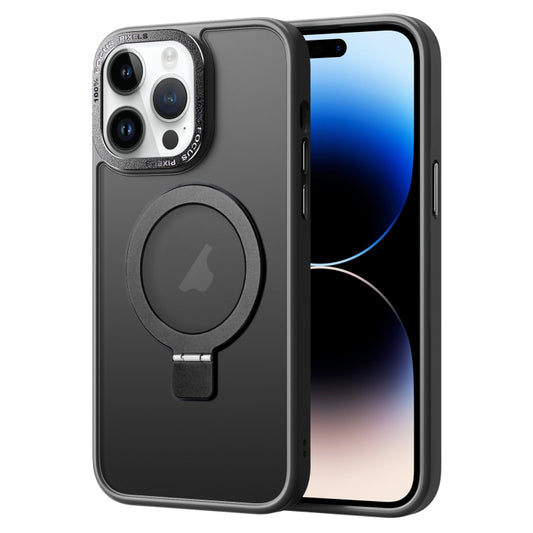 For iPhone 14 Pro Max Skin Feel MagSafe Magnetic Holder Phone Case(Black) - iPhone 14 Pro Max Cases by buy2fix | Online Shopping UK | buy2fix
