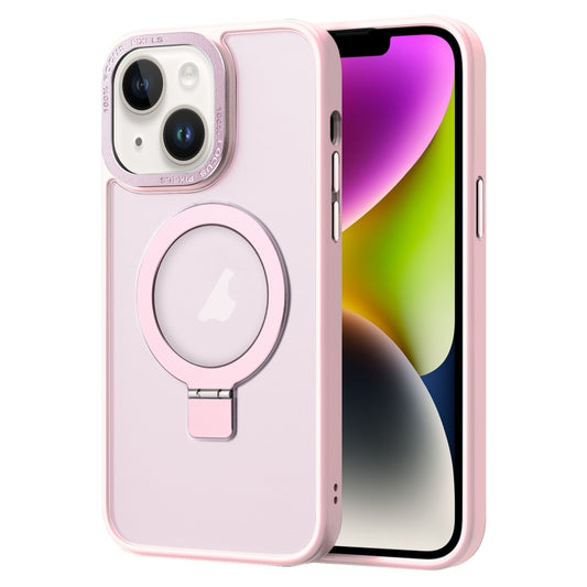 For iPhone 14 Skin Feel MagSafe Magnetic Holder Phone Case(Pink) - iPhone 14 Cases by buy2fix | Online Shopping UK | buy2fix