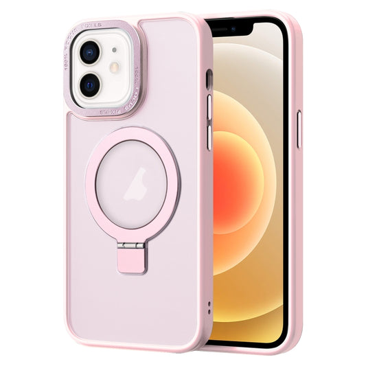 For iPhone 12 Skin Feel MagSafe Magnetic Holder Phone Case(Pink) - iPhone 12 / 12 Pro Cases by buy2fix | Online Shopping UK | buy2fix
