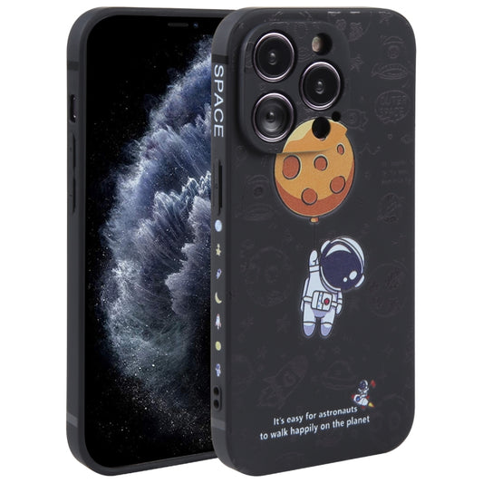 For iPhone 11 Pro Max Astronaut Pattern Silicone Straight Edge Phone Case(Planet Landing-Black) - iPhone 11 Pro Max Cases by buy2fix | Online Shopping UK | buy2fix