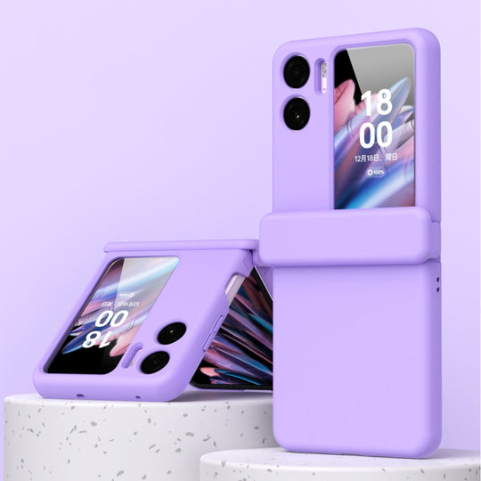 For OPPO Find N2 Flip Macaron Magnetic Hinge Three-piece Phone Case with Protective Film(Purple)