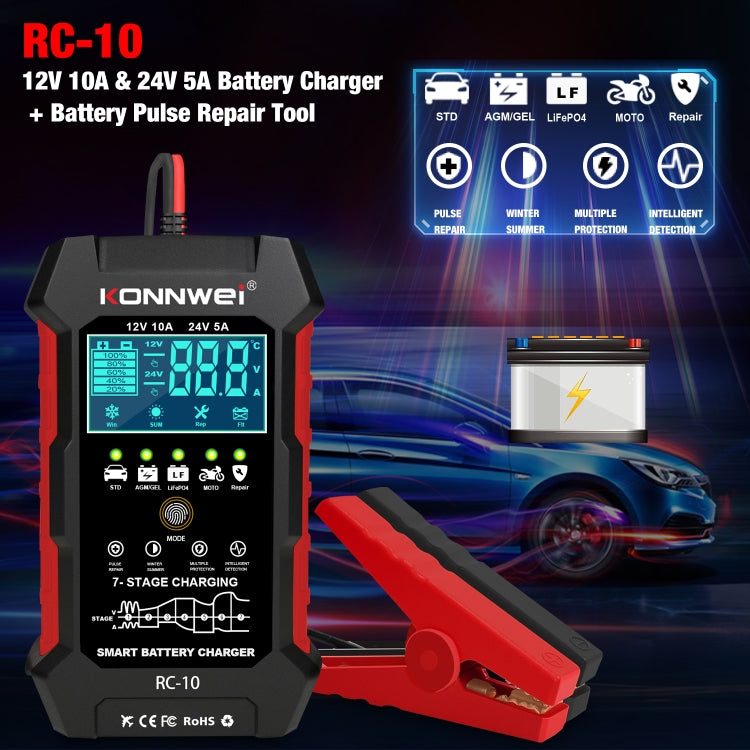 KONNWEI RC-10 2 inch Car Battery Charger Battery Pulse Repair Tool, Plug Type:US Plug - Battery Charger by KONNWEI | Online Shopping UK | buy2fix