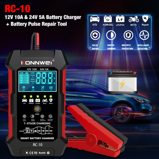 KONNWEI RC-10 2 inch Car Battery Charger Battery Pulse Repair Tool, Plug Type:UK Plug - Battery Charger by KONNWEI | Online Shopping UK | buy2fix