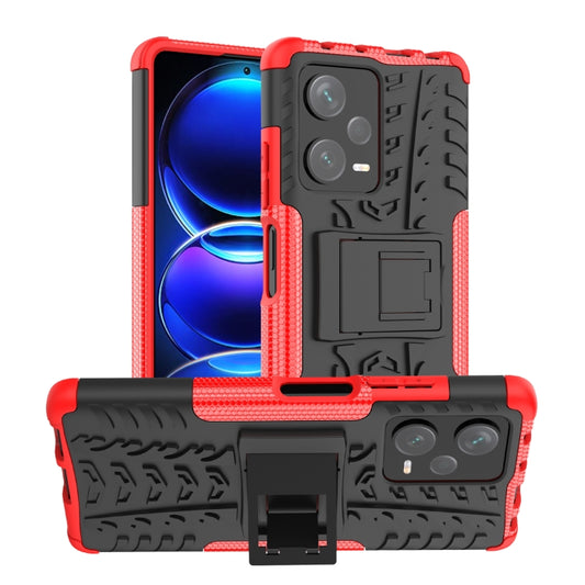 For Xiaomi Redmi Note 12 Pro+ 5G Tire Texture TPU + PC Phone Case with Holder(Red) by buy2fix