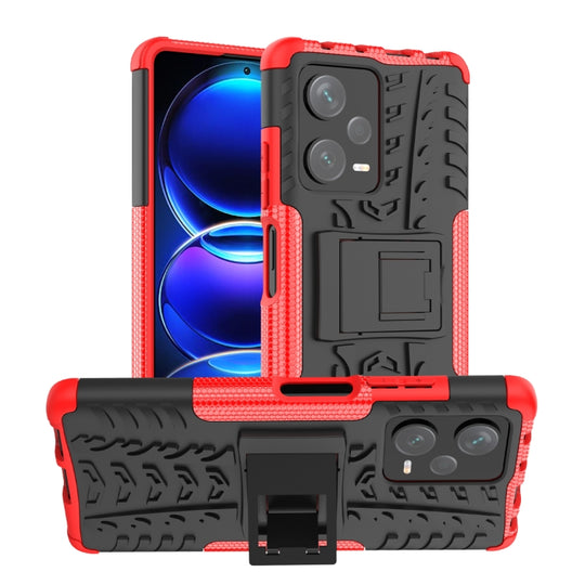 Pour Xiaomi Redmi Note 12 Pro + 5G Texture de pneu TPU + Étui de téléphone PC avec support (rouge)