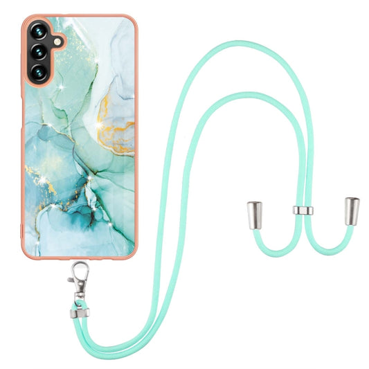 For Samsung Galaxy A34 5G Electroplating Marble IMD TPU Phone Case with Lanyard(Green 003) by buy2fix