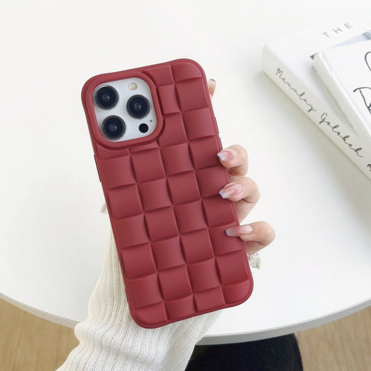 For iPhone 12 3D Cube Weave Texture Skin Feel Phone Case(Wine Red) - iPhone 12 / 12 Pro Cases by buy2fix | Online Shopping UK | buy2fix