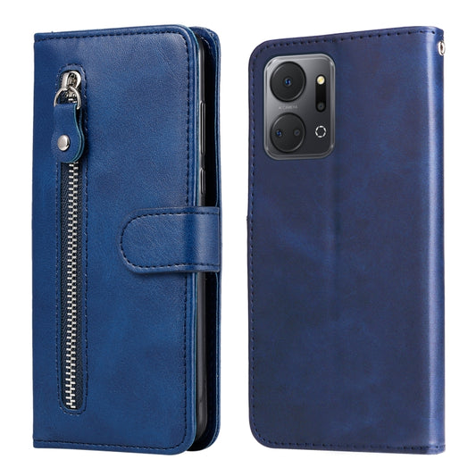 For Honor X7a Calf Texture Zipper Leather Phone Case(Blue) - Honor Cases by buy2fix | Online Shopping UK | buy2fix