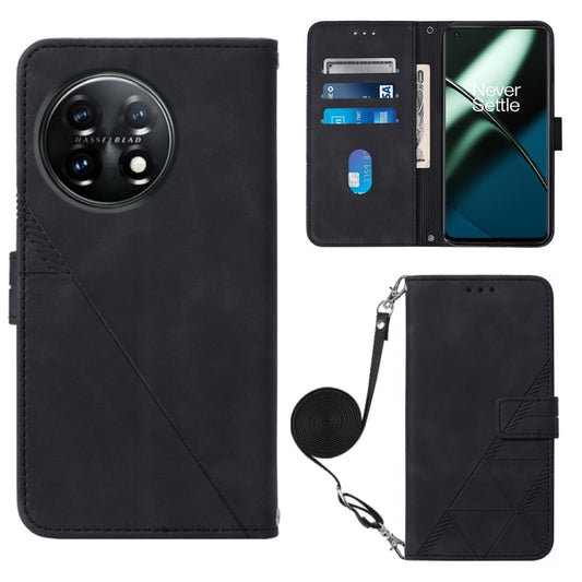 For OnePlus 11 Crossbody 3D Embossed Flip Leather Phone Case(Black) - OnePlus Cases by buy2fix | Online Shopping UK | buy2fix