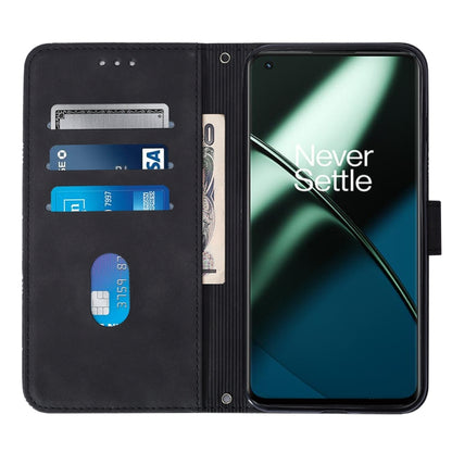For OnePlus 11 Crossbody 3D Embossed Flip Leather Phone Case(Black) - OnePlus Cases by buy2fix | Online Shopping UK | buy2fix