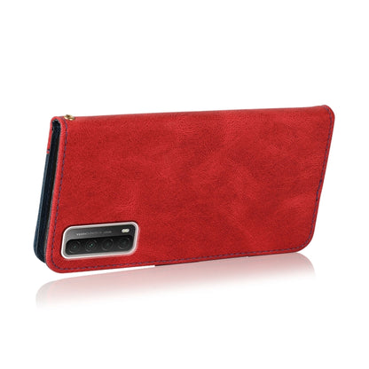 For Huawei P smart 2021 Dual-color Stitching Leather Phone Case(Red Blue) - Huawei Cases by buy2fix | Online Shopping UK | buy2fix