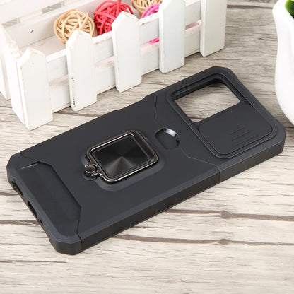 For Xiaomi Redmi Note 12 5G / Poco X5 Camera Shield Card Slot Phone Case with Ring Holder(Black) by buy2fix