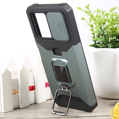 For Xiaomi Redmi Note 12 5G / Poco X5 Camera Shield Card Slot Phone Case with Ring Holder(Dark Green) by buy2fix