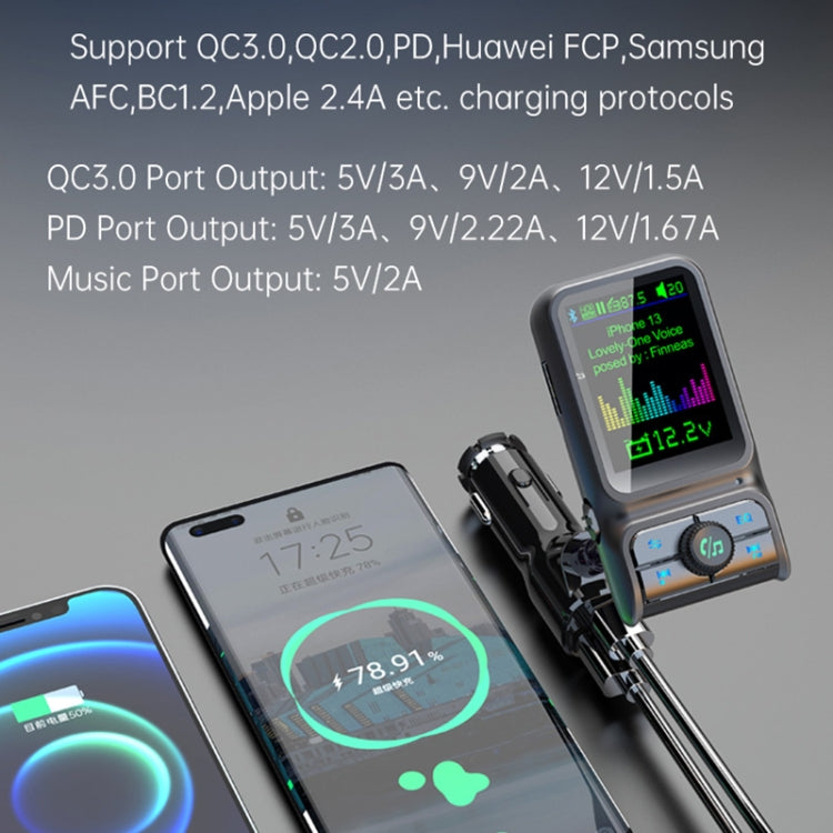 BC85 Colorful Screen Car Bluetooth 5.0 FM Transmitter MP3 Player - Bluetooth Car Kits by buy2fix | Online Shopping UK | buy2fix