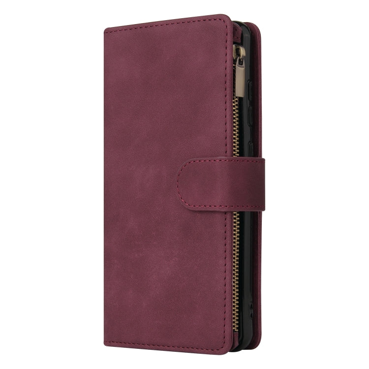 For Xiaomi Redmi Note 12 5G Global India / Poco X5 Multifunctional Multi-Card Wallet Phone Leather Case(Wine Red) by buy2fix