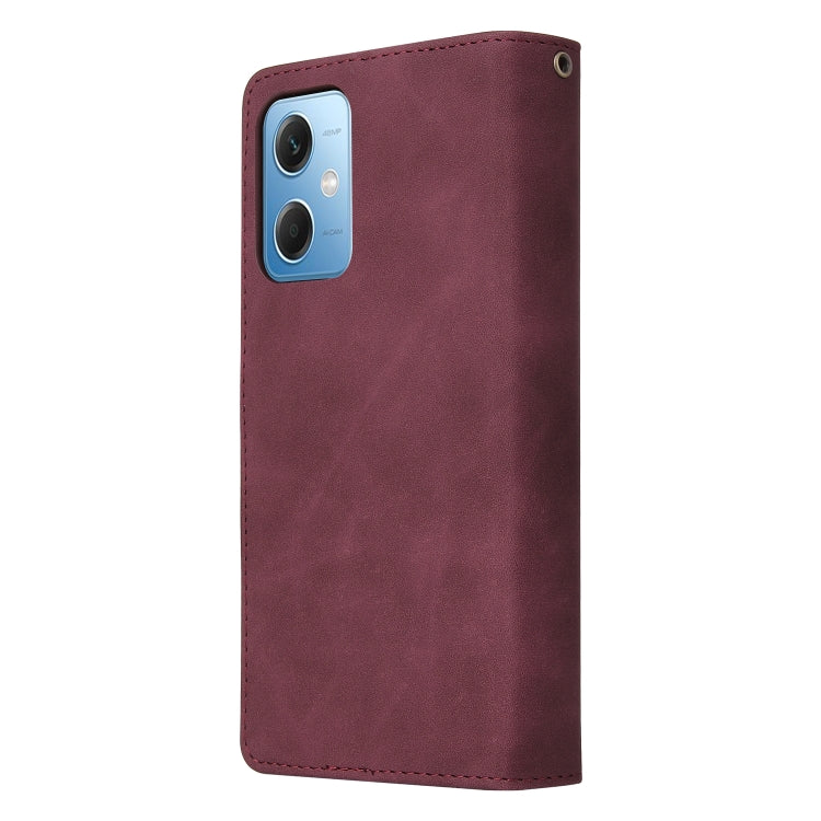 For Xiaomi Redmi Note 12 5G Global India / Poco X5 Multifunctional Multi-Card Wallet Phone Leather Case(Wine Red) by buy2fix