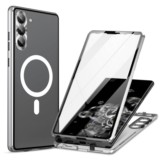 For Samsung Galaxy S21+ 5G HD Full Cover Magsafe Magnetic Metal Tempered Glass Phone Case(Silver)