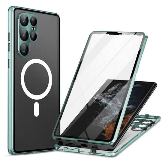For Samsung Galaxy S24 Ultra 5G HD Full Cover Magsafe Magnetic Metal Tempered Glass Phone Case(Green)