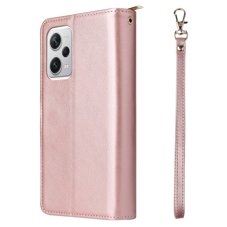 For Xiaomi Redmi Note 12 5G Global / Poco X5 9 Card Slots Zipper Wallet Bag Leather Phone Case(Rose Gold) by buy2fix