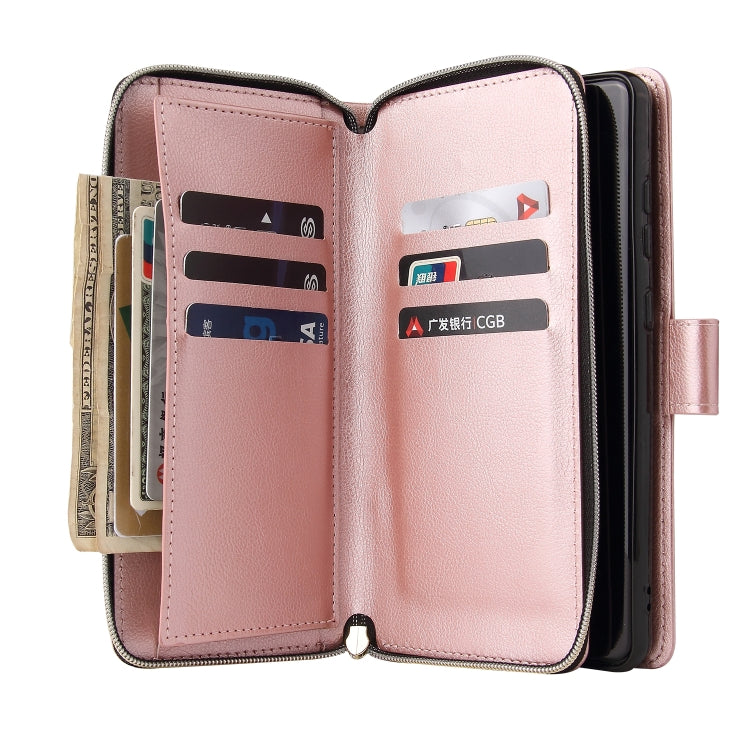 For Xiaomi Redmi Note 12 5G Global / Poco X5 9 Card Slots Zipper Wallet Bag Leather Phone Case(Rose Gold) by buy2fix