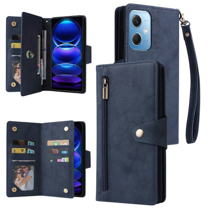 For Xiaomi Redmi Note 12 5G Global / Poco X5 Rivet Buckle 9 Cards Three Fold Leather Phone Case(Blue) by buy2fix