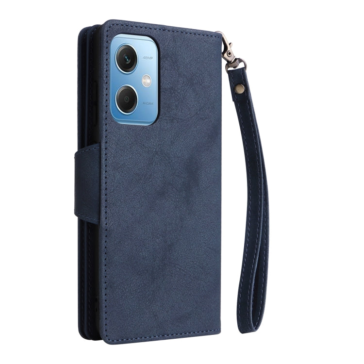 For Xiaomi Redmi Note 12 5G Global / Poco X5 Rivet Buckle 9 Cards Three Fold Leather Phone Case(Blue) by buy2fix