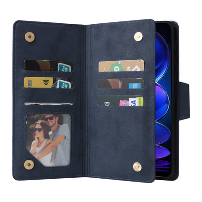 For Xiaomi Redmi Note 12 5G Global / Poco X5 Rivet Buckle 9 Cards Three Fold Leather Phone Case(Blue) by buy2fix