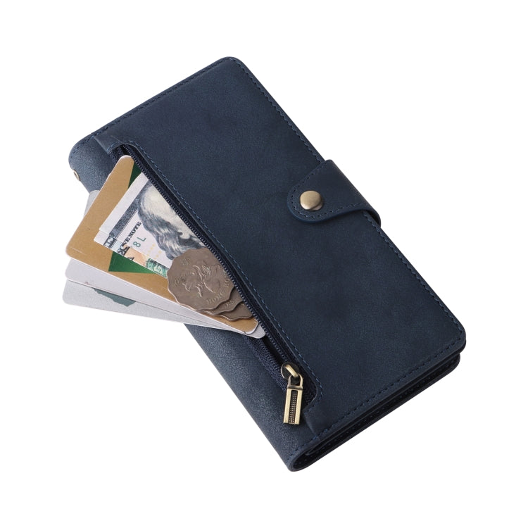 For Xiaomi Redmi Note 12 5G Global / Poco X5 Rivet Buckle 9 Cards Three Fold Leather Phone Case(Blue) by buy2fix