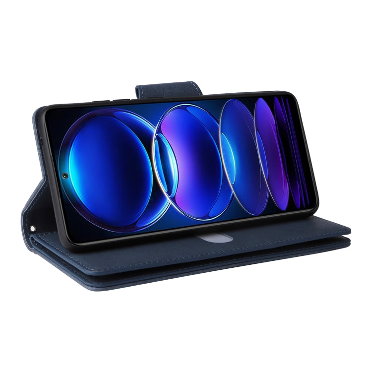 For Xiaomi Redmi Note 12 5G Global / Poco X5 Rivet Buckle 9 Cards Three Fold Leather Phone Case(Blue) by buy2fix