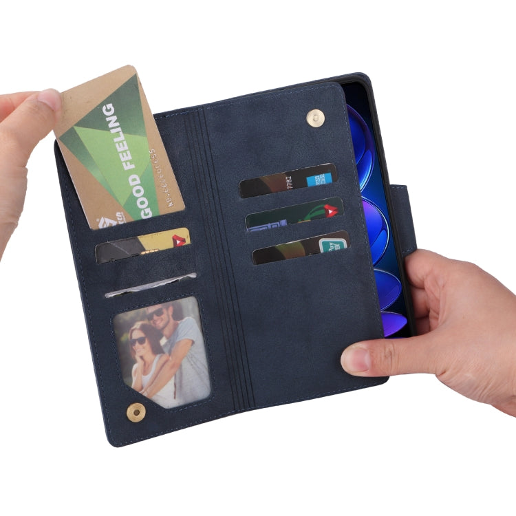 For Xiaomi Redmi Note 12 5G Global / Poco X5 Rivet Buckle 9 Cards Three Fold Leather Phone Case(Blue) by buy2fix