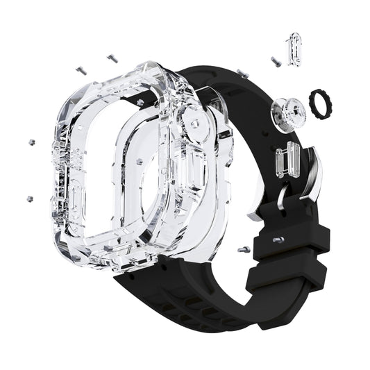 For Apple Watch Ultra 49mm Fluorine Rubber Clear Armor Case Watch Band(Black) - Watch Cases by buy2fix | Online Shopping UK | buy2fix