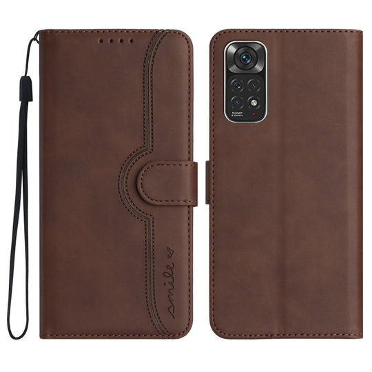 For Xiaomi Redmi Note 11 4G Global/Note 11S Heart Pattern Skin Feel Leather Phone Case(Brown)