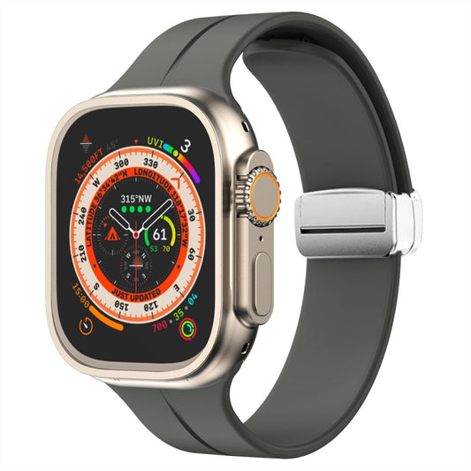 Magnetic Fold Clasp Silicone Watch Band For Apple Watch Ultra 49mm&Watch Ultra 2 49mm / Series 9&8&7 45mm / SE 3&SE 2&6&SE&5&4 44mm / 3&2&1 42mm(Space Grey) - Watch Bands by buy2fix | Online Shopping UK | buy2fix