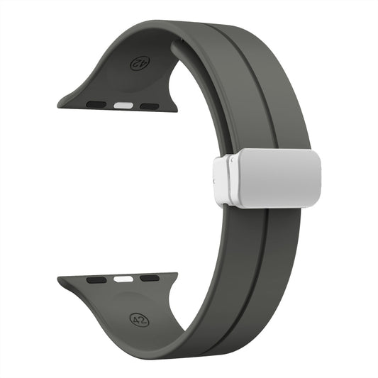 Magnetic Fold Clasp Silicone Watch Band For Apple Watch Ultra 49mm&Watch Ultra 2 49mm / Series 9&8&7 45mm / SE 3&SE 2&6&SE&5&4 44mm / 3&2&1 42mm(Space Grey) - Watch Bands by buy2fix | Online Shopping UK | buy2fix